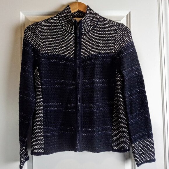 Chico's Black Silver Metallic Zip Front Cardigan - Picture 1 of 4